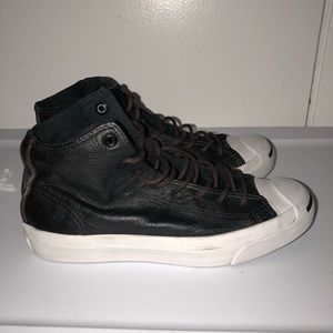 Black leather mid Jack Purcell Converse